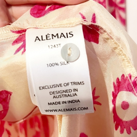 NWT Alemais Esmerelda 100% Silk Eye Printed Fuchsia Pink Button Up Blouse US 0 - Picture 12 of 15